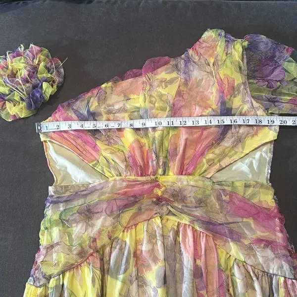 Women’s Floral One Shoulder Lightweight Summer Dress Leg Slit Cut Outs Size L - Image 8