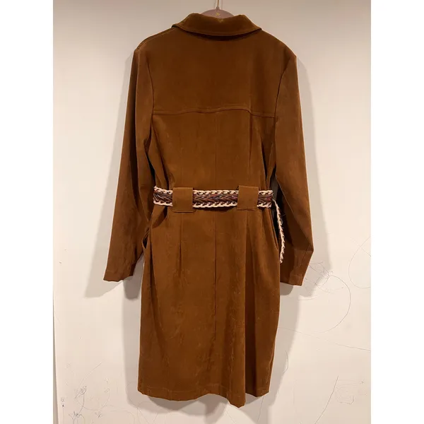 Vintage Amanda Smith Faux Suede Shirt Dress With Boho Braided Belt Tan Size 10 - Image 6
