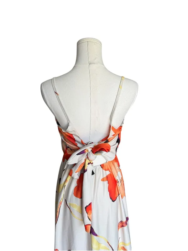 ASOS DESIGN - NWT Floral Plunge Tie Back Maxi Dress Cream Orange Sz 6 - Image 7