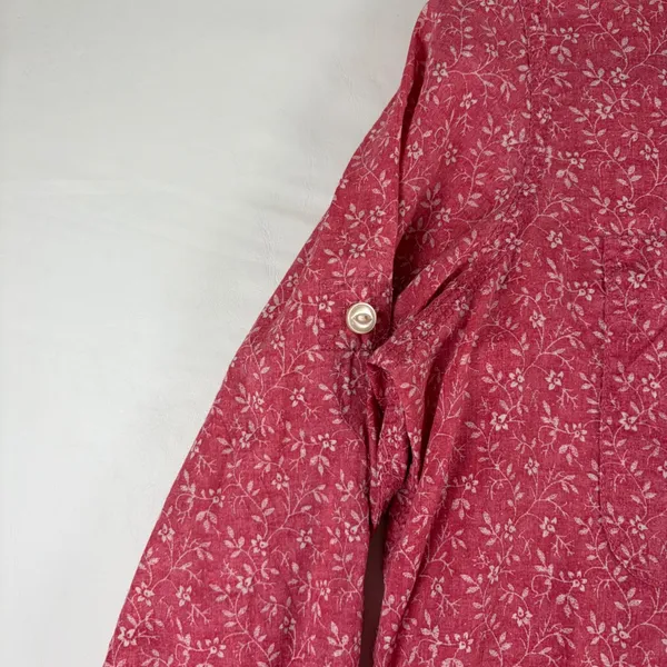 Lauren Ralph Lauren Red Floral Button Down Shirt XS Roll Tab Sleeve Cotton LRL‎ - Image 5