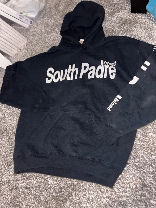 Gildan Black Women's South Padre Pullover Hoodie with White Logo - Image 2