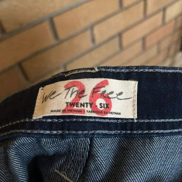 We The Free Jeans Denim Dark Wash Blue Solid Pockets Wide Leg Button Fly Size 26 - Image 5