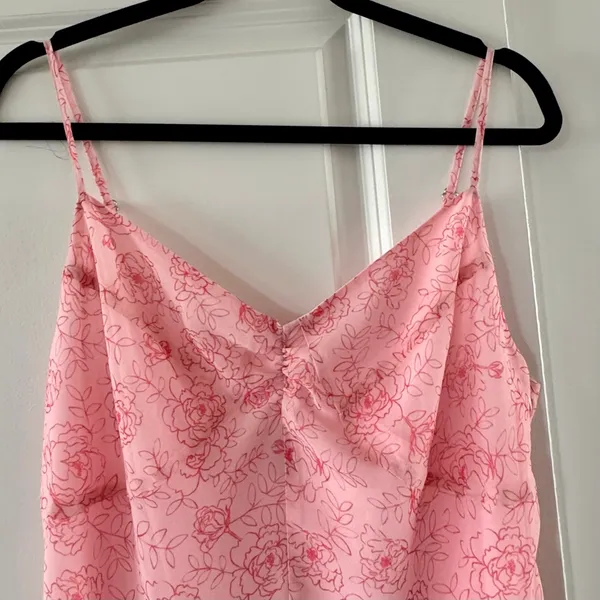 Urban Outfitters Fit-And-Flare Chiffon Mini Dress Pink Roses Medium Coquette NEW - Image 8