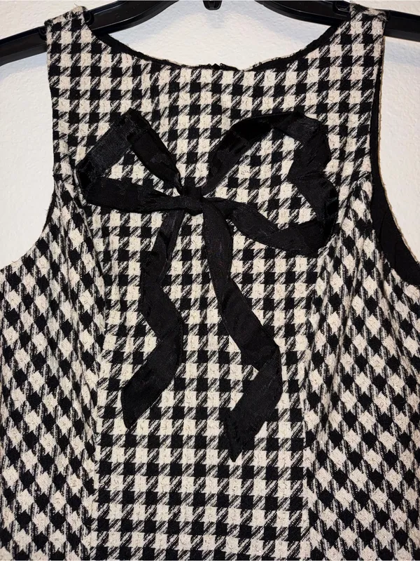 NWT En Saison Houndstooth Tweed Bow Mini Dress Black White Size S - Image 9