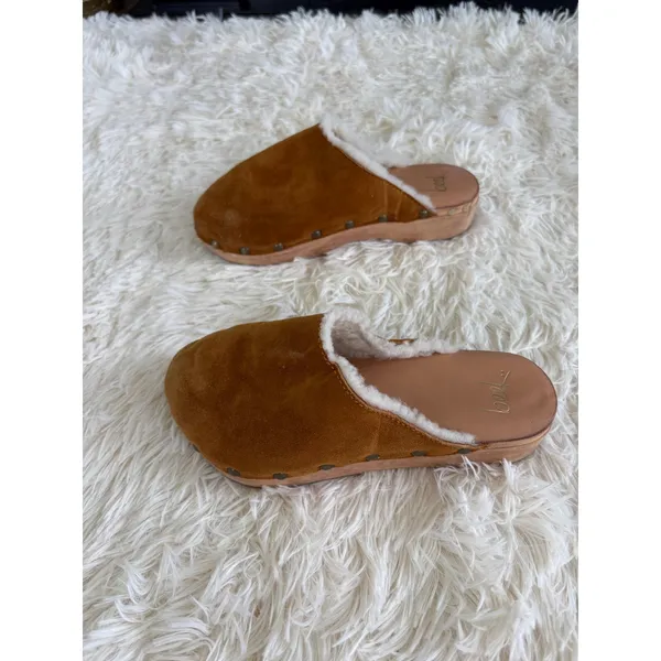 Beek Anthropology Suede‎ Clogs Shearling Lined Wooden Platform Slip On Mules - Image 3