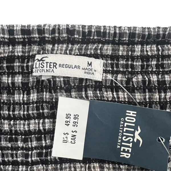 NWT Hollister Ruched Plaid Tie-Strap Mini Dress Black White Preppy Size M - Image 5