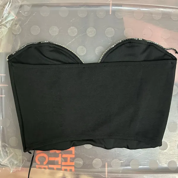 ZARA Black Embellished Bustier Corset Crop Top Bloggers Favorite Size Large‎ - Image 4