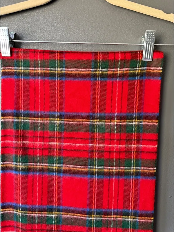 V. Fraas Cashmink Red Tartan Plaid Scarf with Fringe - Image 4