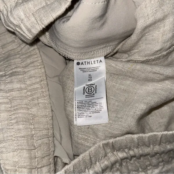 Athleta Retreat High Rise 100% Linen Ankle Pants Undyed Size XL Pull On Neutral - Image 10
