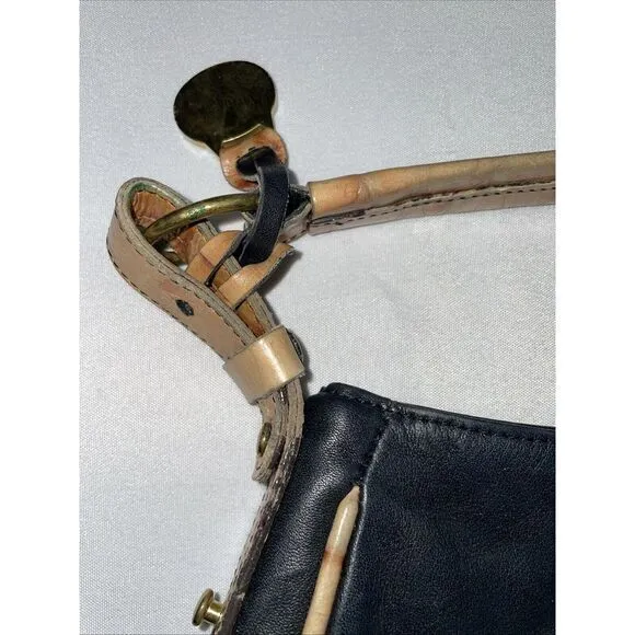 Brahmin Black‎ Leather Handbag Pecan Croc Embossed Trim & Handle 13x9.5" - Image 7