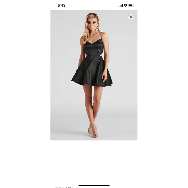 Windsor Black Satin Fit-and-Flare Spaghetti Strap Cutout Dress Size 5/6 - Image 3