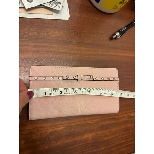 Kate Spade Neda Bifold Wallet Pink Bow Rhinestone Embellished Zip Around‎ VGUC - Image 7