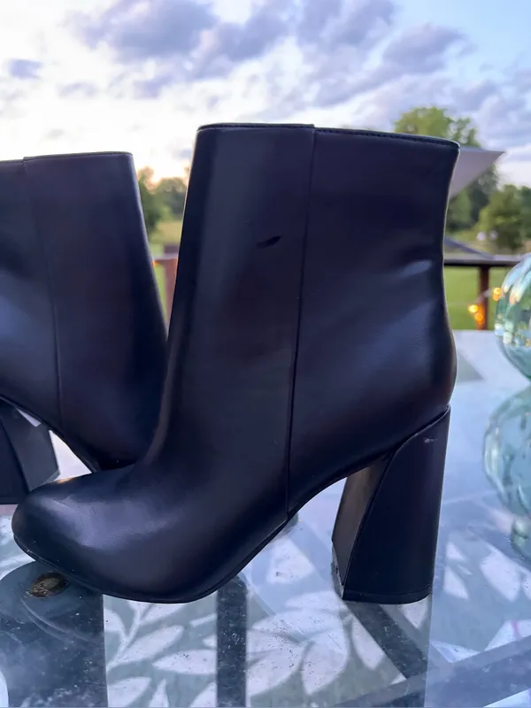 NWT Nine West Ankle Boots Square Heel 5 1/2 Black Vegan Leather Rock Emo Goth - Image 3