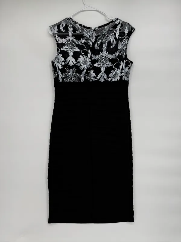 Scarlett Black Midi Dress with Silver Embellished Bodice - Image 4