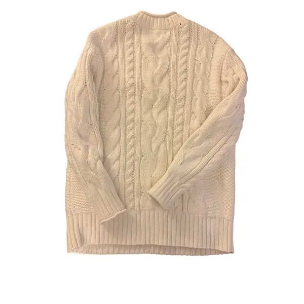 Banana Republic Snow Day Cable Knit Sweater Small Oversized Cream Cotton Wool - Image 8