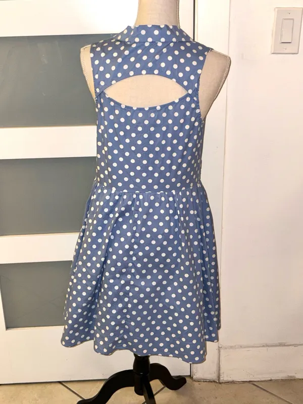 Bailey blue vintage-style short dress with white polka dot print on a light blue background. XL - Image 3
