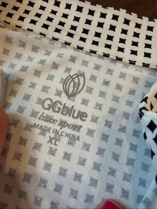 GG Blue Sleeveless Zip-Front Geo Print Top - White/Black NWT Size XL - C73-043 - Image 2