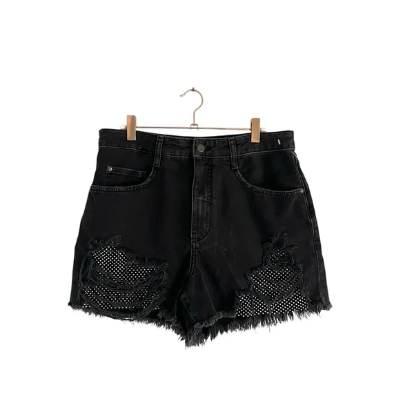 NWT Anthropologie Pilcro Jewel Mesh Denim Shorts Size 29 Distress Festival Rave - Image 2