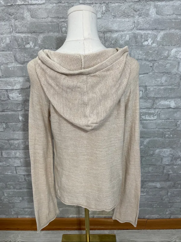 Roxy Cream V-Neck Hooded Ribbed Sweater - Image 3