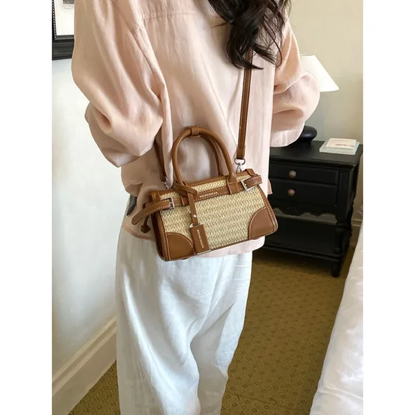Chic Carryalls Leather Trim Woven Crossbody Bag - Image 4