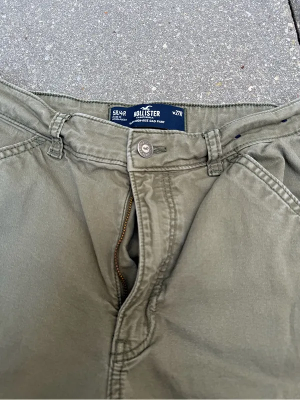 Hollister Ultra High Rise Dad Cargo Pants 5R 27 Olive Green - Image 2