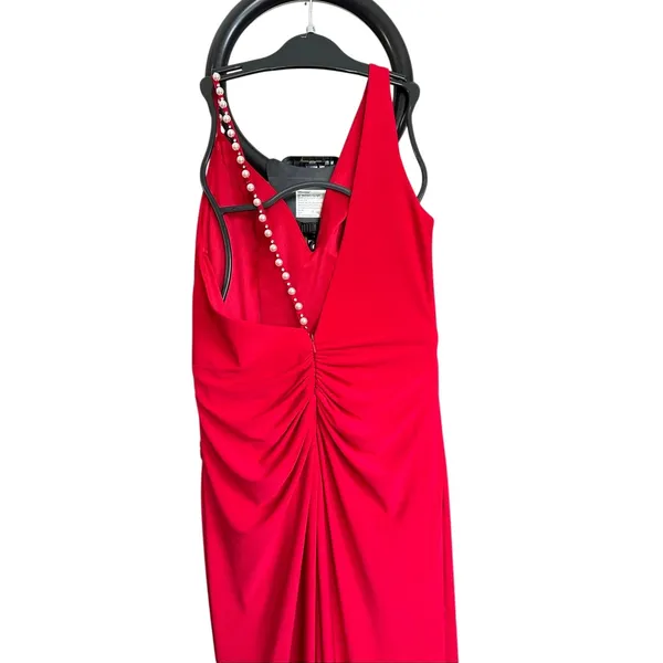 Leena by‎ Mac Duggal Asymmetrical Pearl Strap V-Neck Gown Size 8 26532 Prom - Image 13