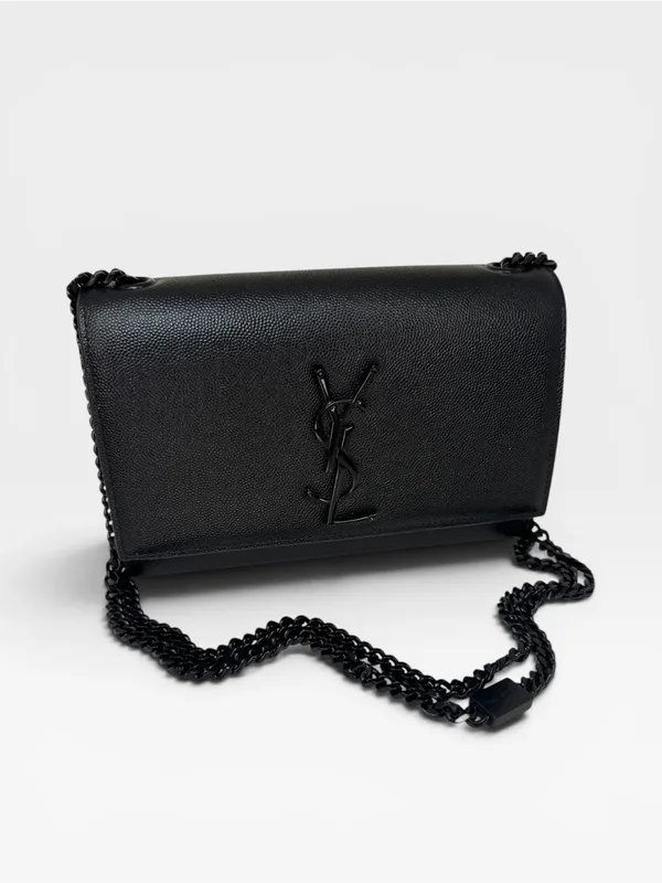Authentic YSL Saint Laurent Monogram Black Leather Chain Crossbody Shoulder Bag - Image 2