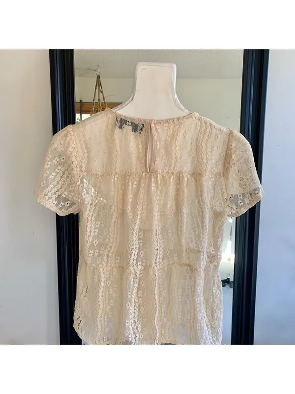 Lace Sheer Short Sleeve Shirt - Image 3