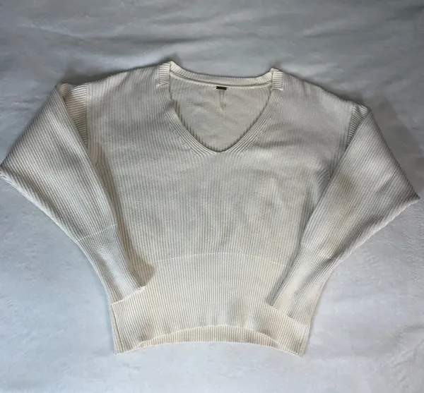 Free People V Neck beige cotton blend womens sweater size S - Image 7
