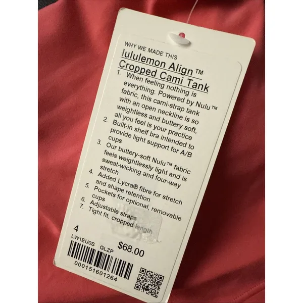Lululemon Align Cropped Cami Tank Light Support A/B Cup Glaze Pink GLZP Sz 4 New - Image 3
