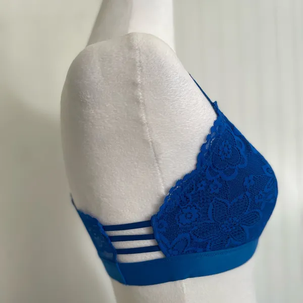 AERIE Lace Racerback Cross Back Lined Bralette Bra Lingerie Cobalt Blue Size M - Image 2