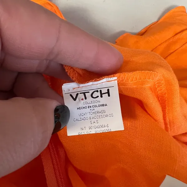 VTCH Vicky Tcherassi Orange Linen Ruffle V-Neck Midi Dress Made in Colombia S - Image 7