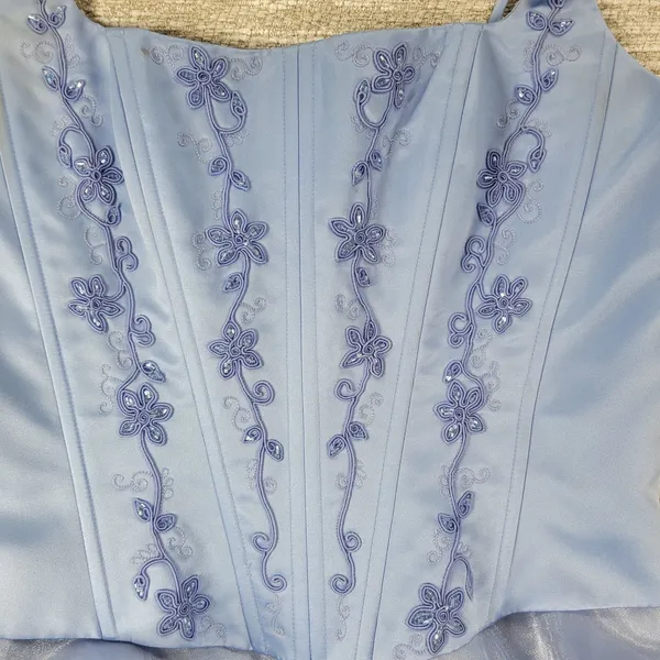 Michelangelo Gown Womens 6 Blue Beaded Whimsical Fairy Corset Halter Prom Dress - Image 4