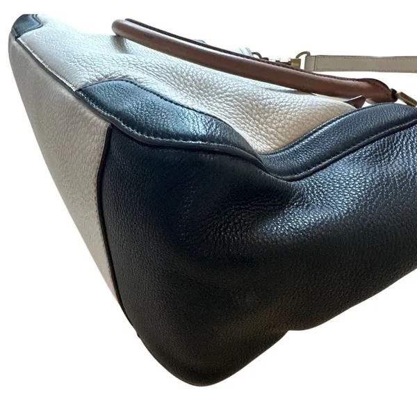Tory Burch Frances Satchel‎ Colorblock Leather Navy Cream Tan - Image 6