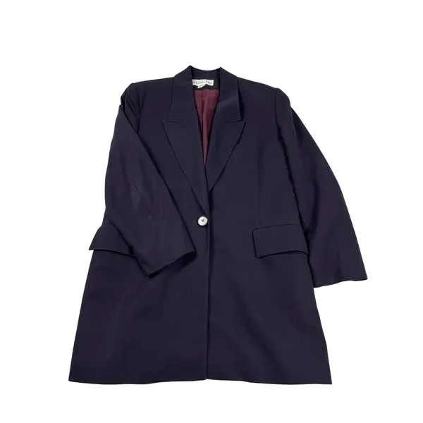 Vintage Christian Dior Navy Blue 100% Wool Longline Blazer Jacket USA 80s - Image 3