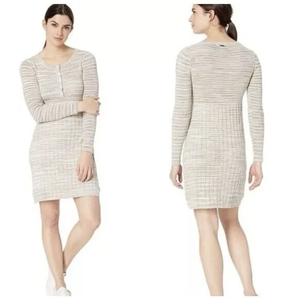 Prana Leandra Long Sleeve Organic Cotton Sweater Dress Bone Natural Size XS - Image 2