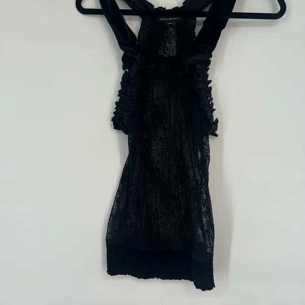 Urban Behavior Black Sheer lace Mesh Velvet Trim Y2K romantic Goth Clubwear M - Image 6