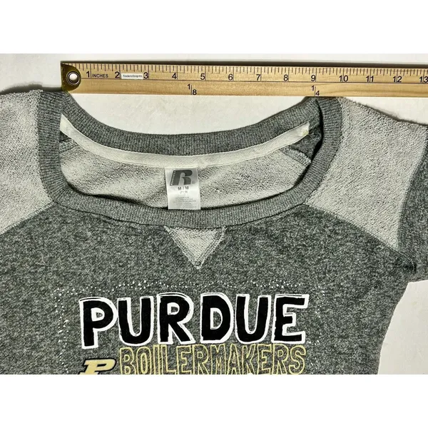 Russell Athletic Purdue Boilermakers Sweatshirt Womens Medium M Gray 3/4 Raglan Sleeve Scoop Neck - Image 12