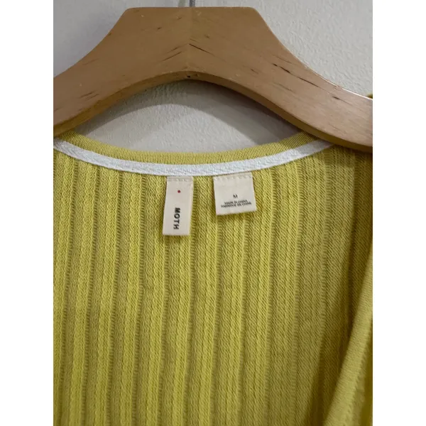 Anthropologie Moth Yellow White Ribbed Pointelle Peplum Knit Tank Top Medium - Image 7