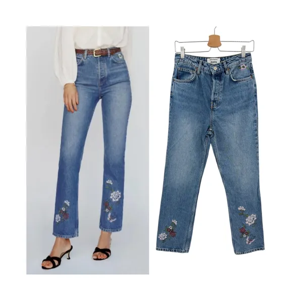 Reformation Cynthia High Rise Straight Jeans Fauna Floral Embroidered Size 28 - Image 2
