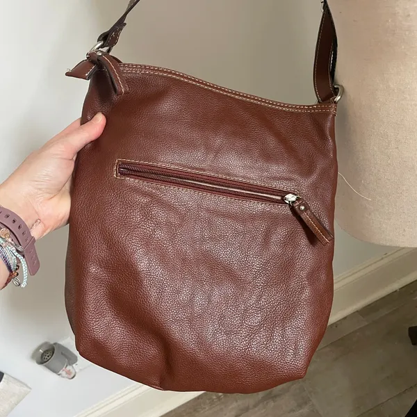 Franco Sarto Brown Pebbled Leather Crossbody Bag Silver‎ Logo Normcore Everyday - Image 3