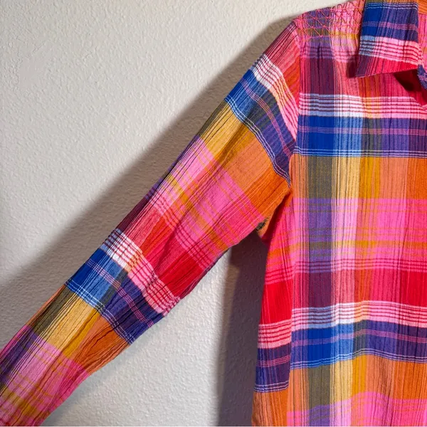 Soft Surroundings Pink Blue Plaid Button Down Shirt Womens L Casual Fall Flannel - Image 11