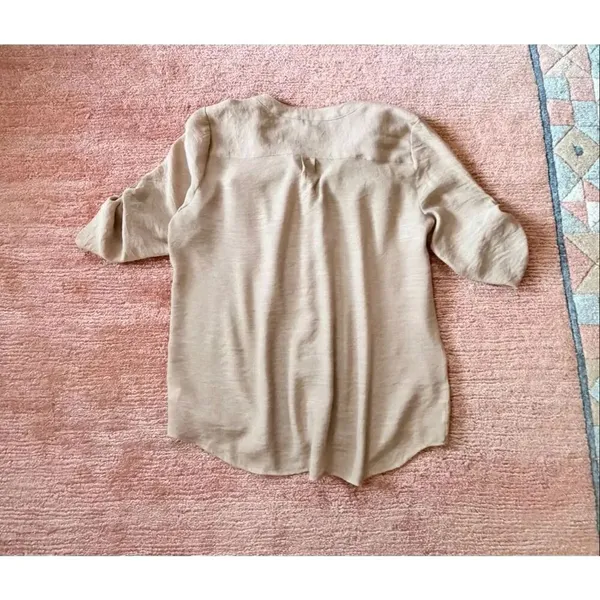 Notations Beige Button Front Utility Blouse XL Roll Tab Sleeves - Image 7