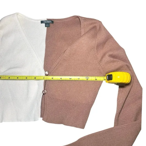 Wild Fable Color Block Crop Cardigan Soft Rib Knit Coquette Sweater S Cream - Image 4