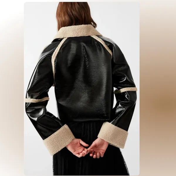 NWT STEVE MADDEN Faux Shearling Trim Faux Leather Jacket Oversized - Image 5