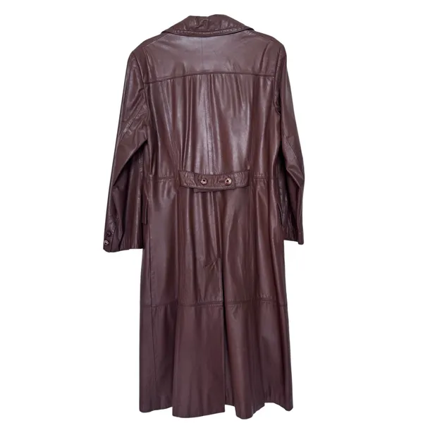 1970s The Tannery For Montgomery Ward Brown Leather Trench Coat M Long Coat - Image 3