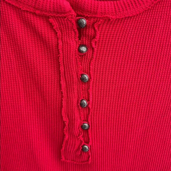Lucky brand Textured Mixed cable knit Sleeve Henley cotton red M oversized boho​ - Image 4
