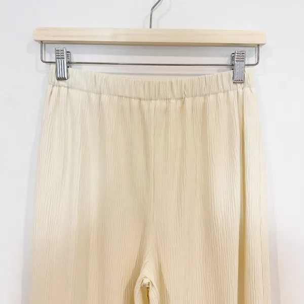 Commense Pants Size M Cream Pleated High Rise Pull On Elastic Waist Flow Classic - Image 2