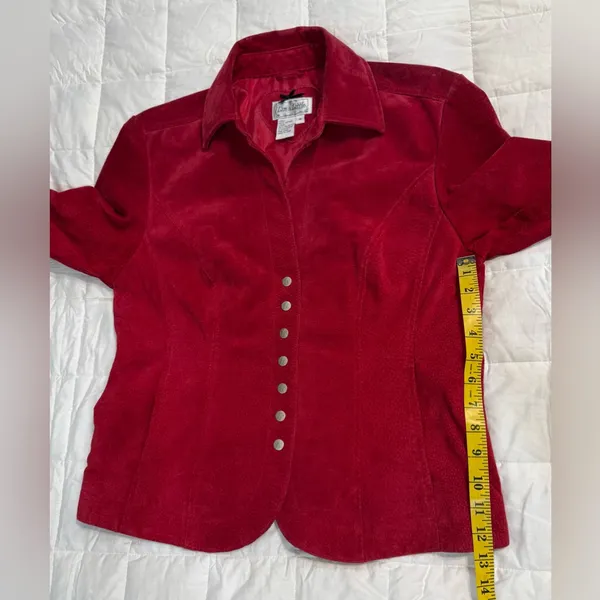 Live a Little Wine Red Suede Leather Vintage Blazer Size M - Image 7