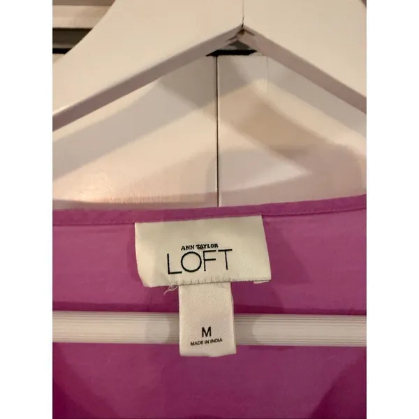 Loft pink cotton puff sleeve boho blouse size M - Image 4